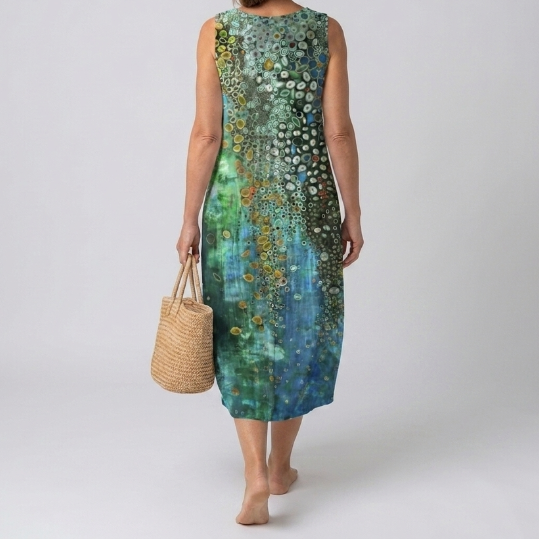 Patterned midi dress for women with mosaic print