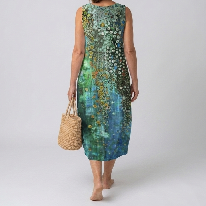 Patterned midi dress for women with mosaic print