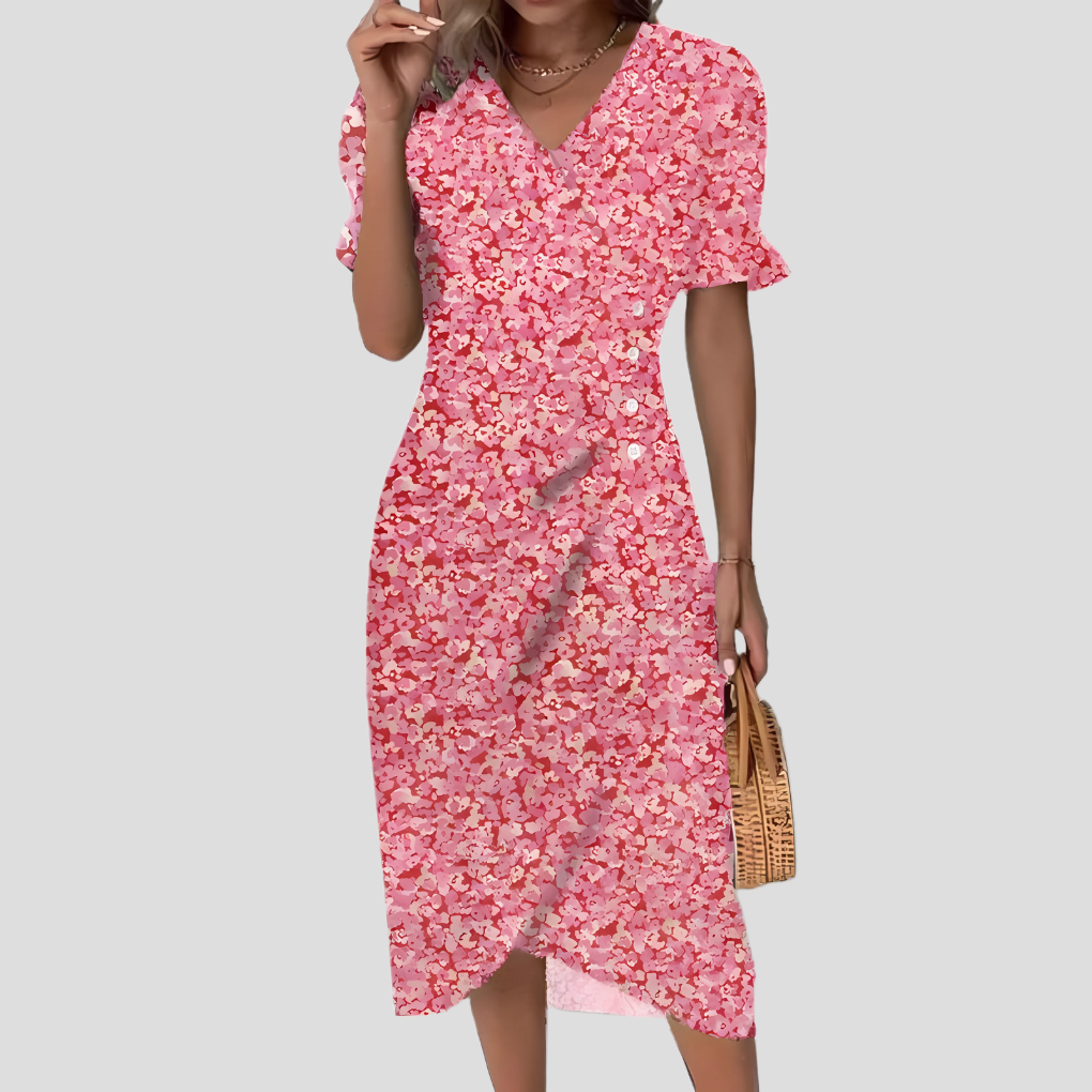 Elegant blomstret midikjole til kvinder
