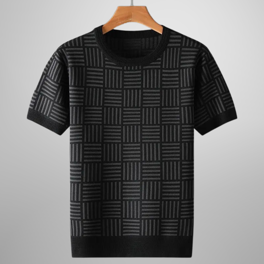 Women's Knitted Geometric Pattern T-Shirt with Crew Neck