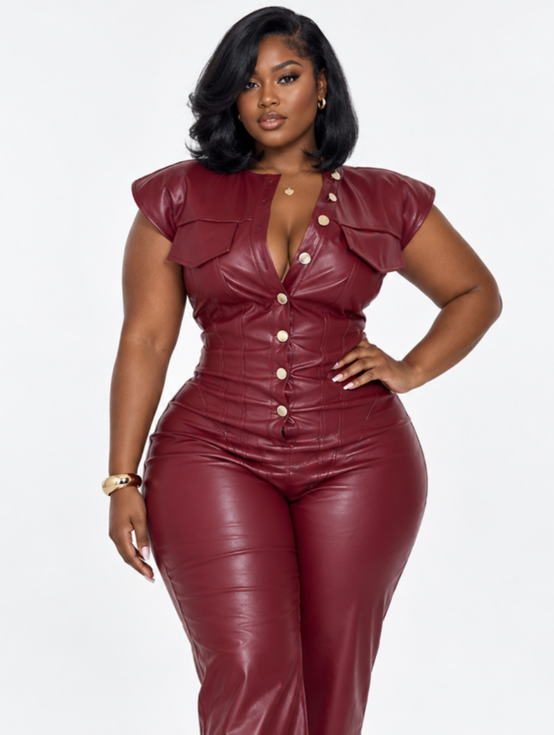 Women's Faux Leather Jumpsuit