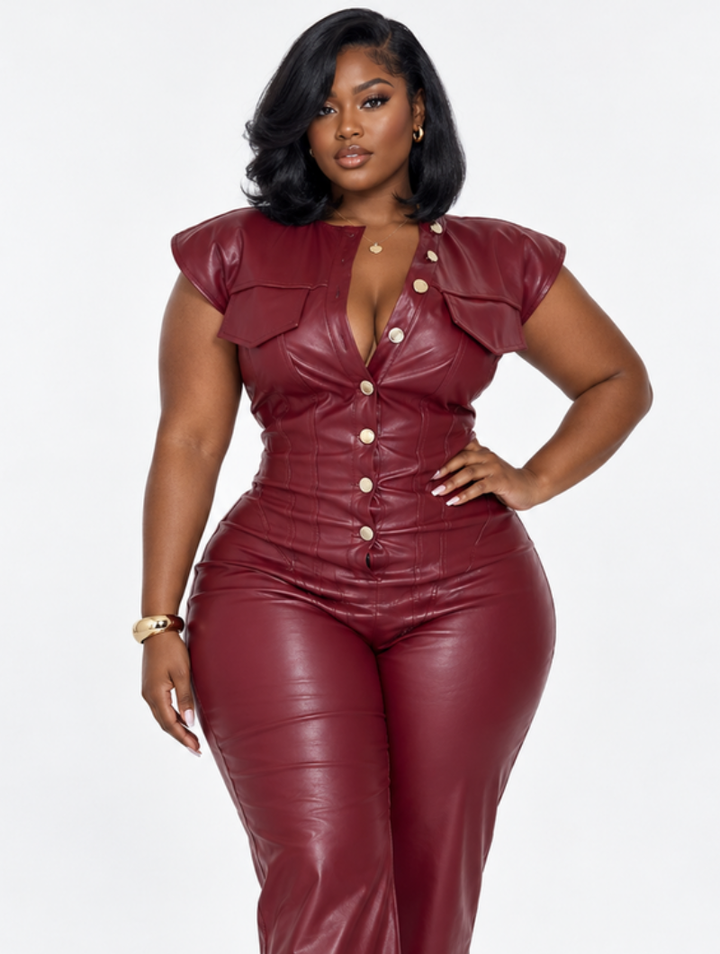 Women's Faux Leather Jumpsuit