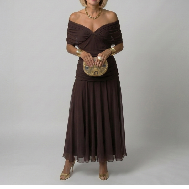 Off-shoulder midi dress with a flowy fit for women
