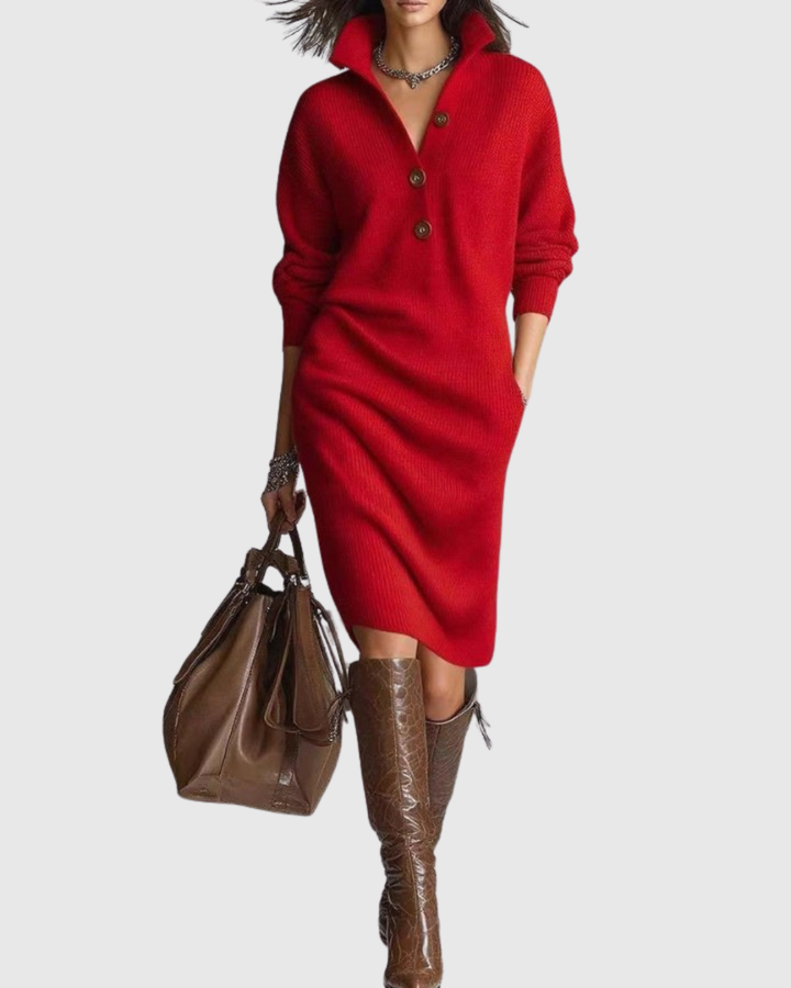 Knitted Midi Dress with Long Sleeves for Women