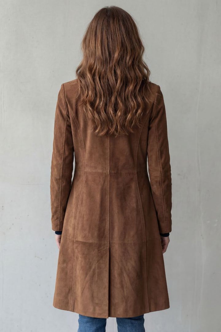 Long suede-look coat for women
