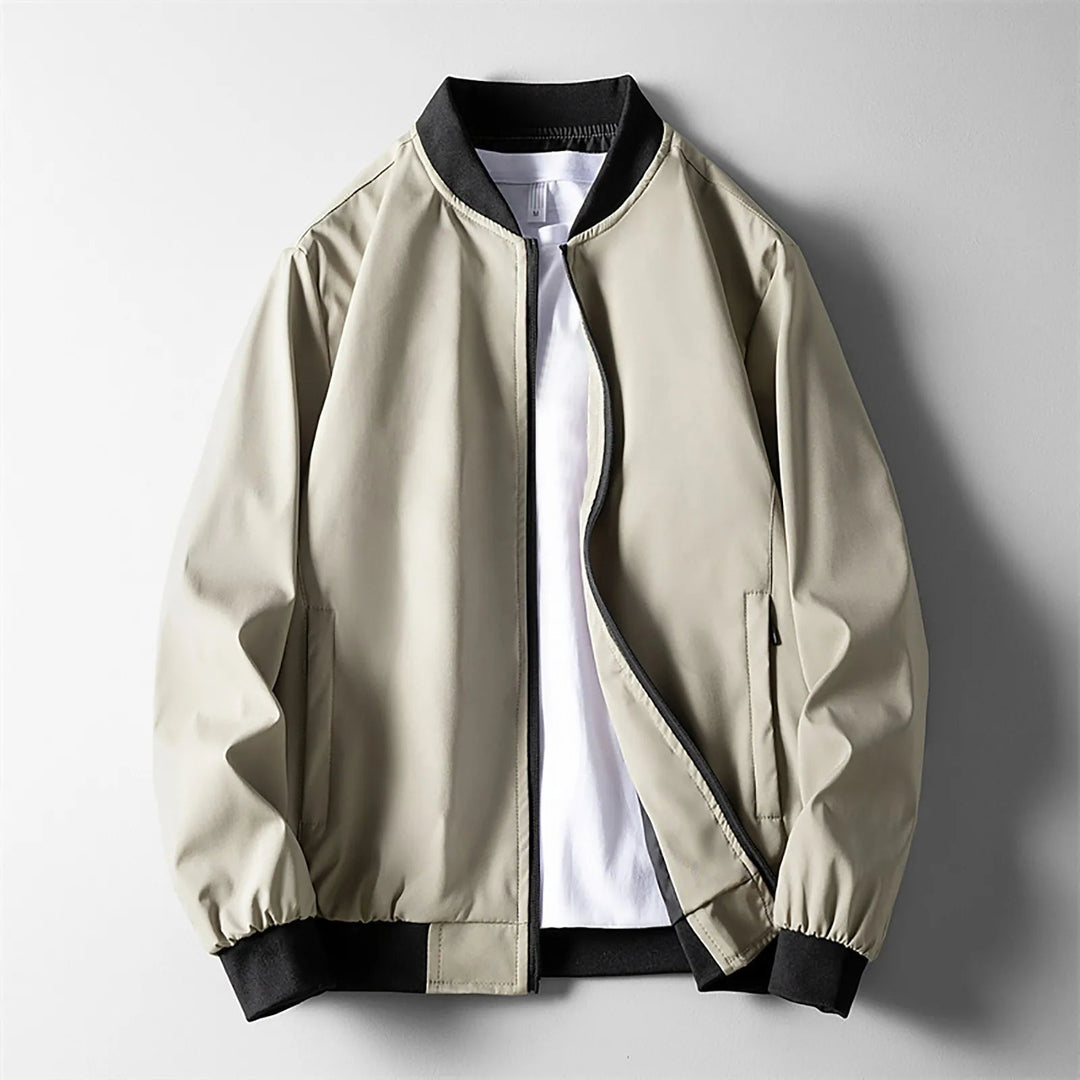 Men's Wind-Resistant Bomber Jacket with Ribbed Cuffs