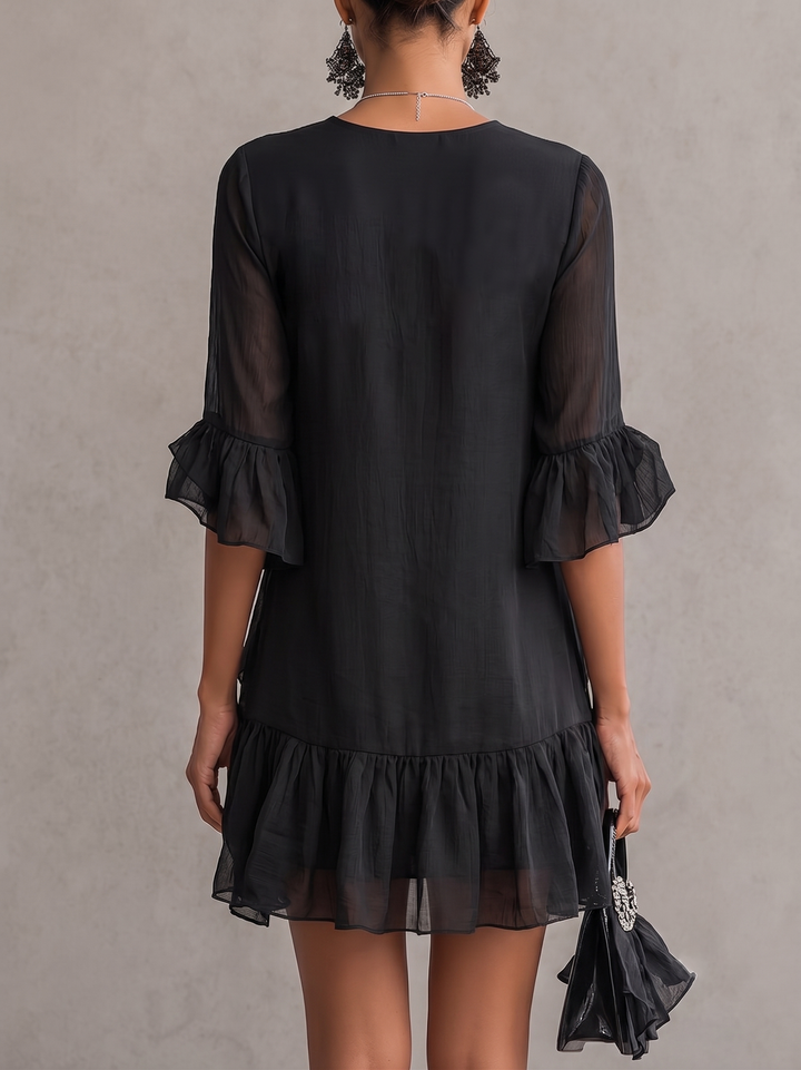 Wrinkled Blonde Minidress with Chiffon Details for Women