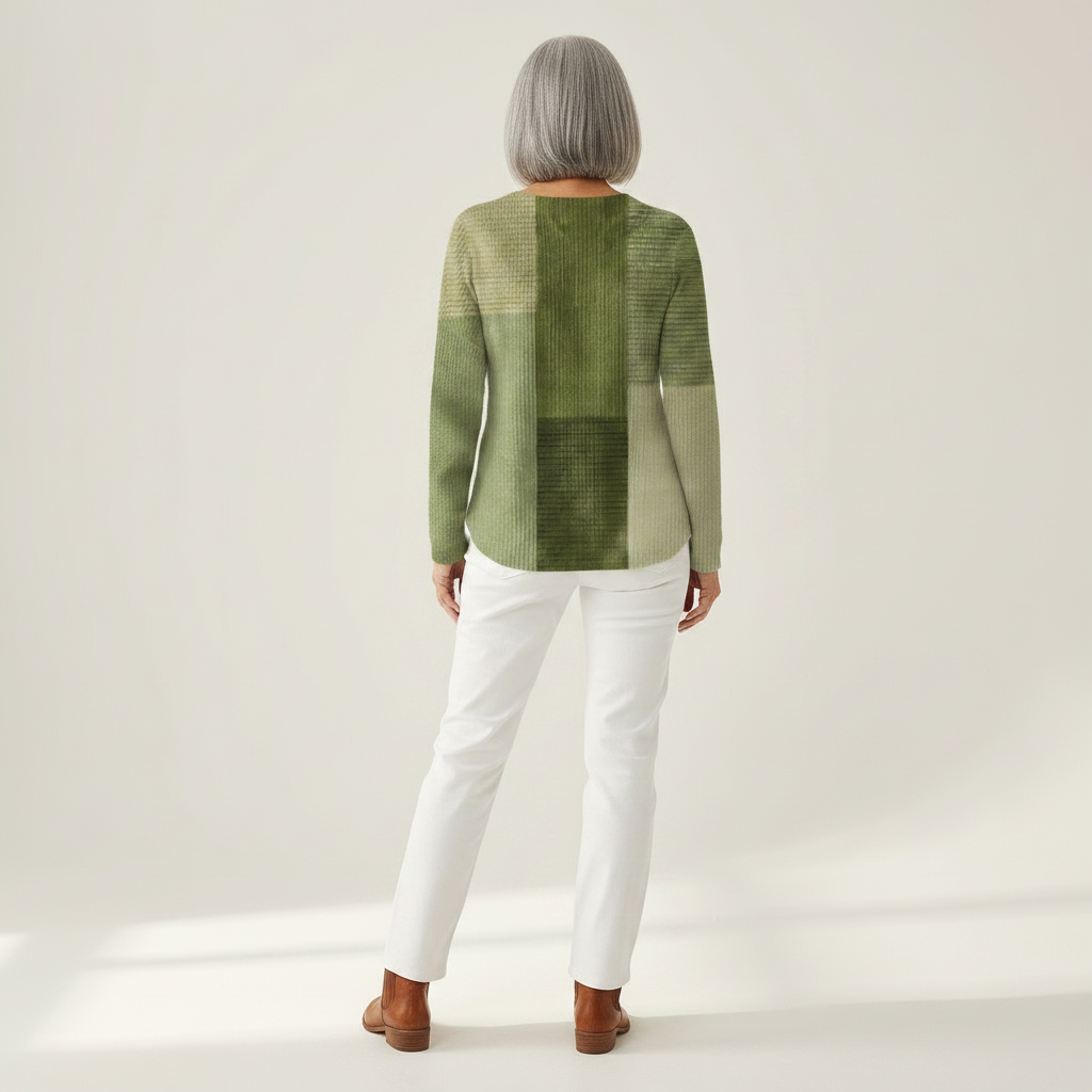 Dametop med patchworkprint og afslappet pasform