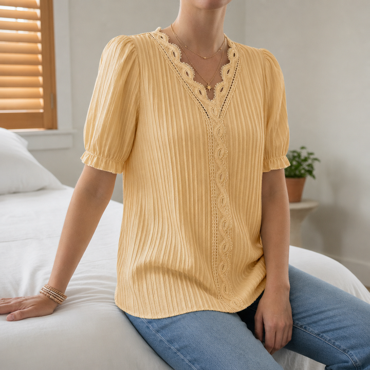 Women's V-neck blouse with lace trim