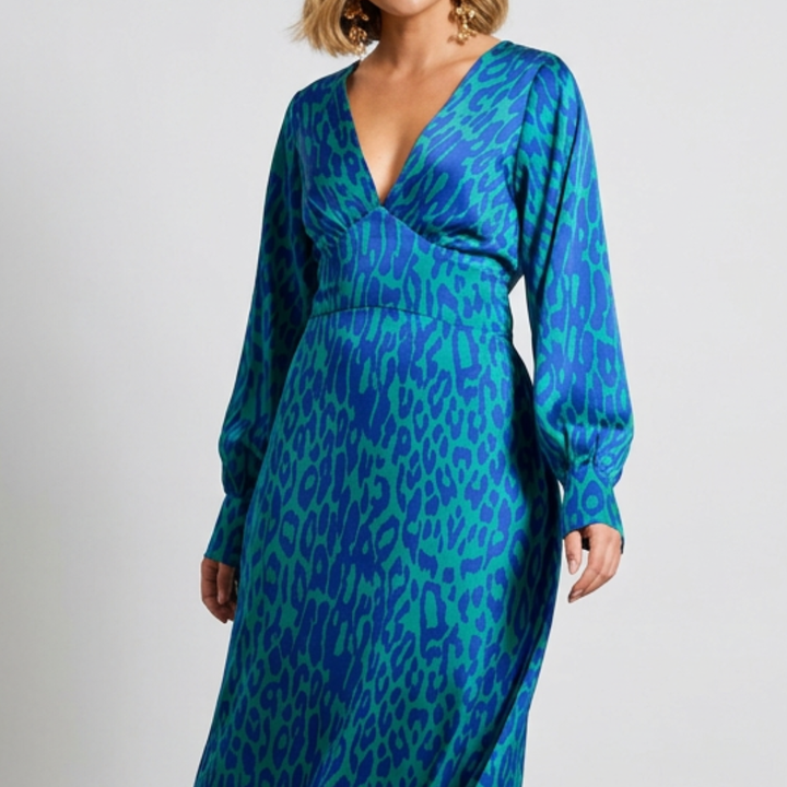 Satin midaxi dress with leopard print for women