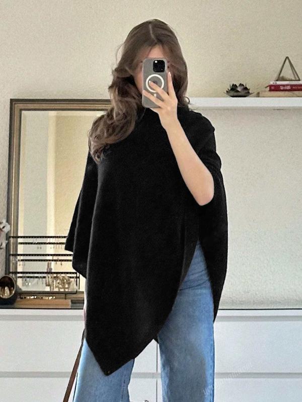 Women's Draped Knitted Cape with Asymmetric Hem