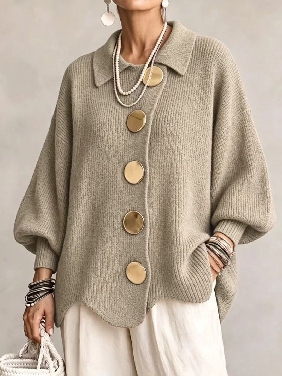 Oversized Cardigan with Large Buttons for Women
