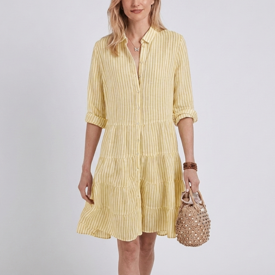 Striped summer dress with an A-line fit for women