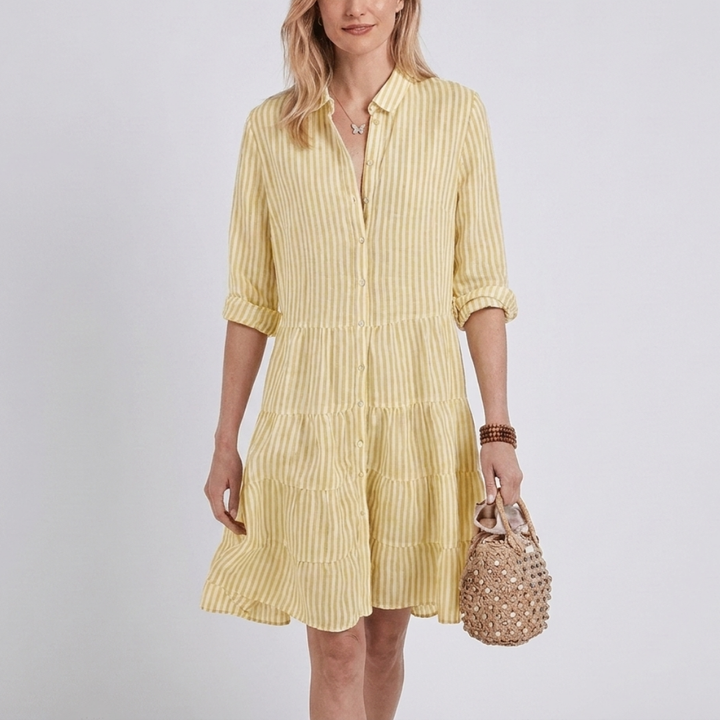Striped summer dress with an A-line fit for women