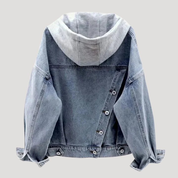 Relaxed oversized denim jacket with hood for women