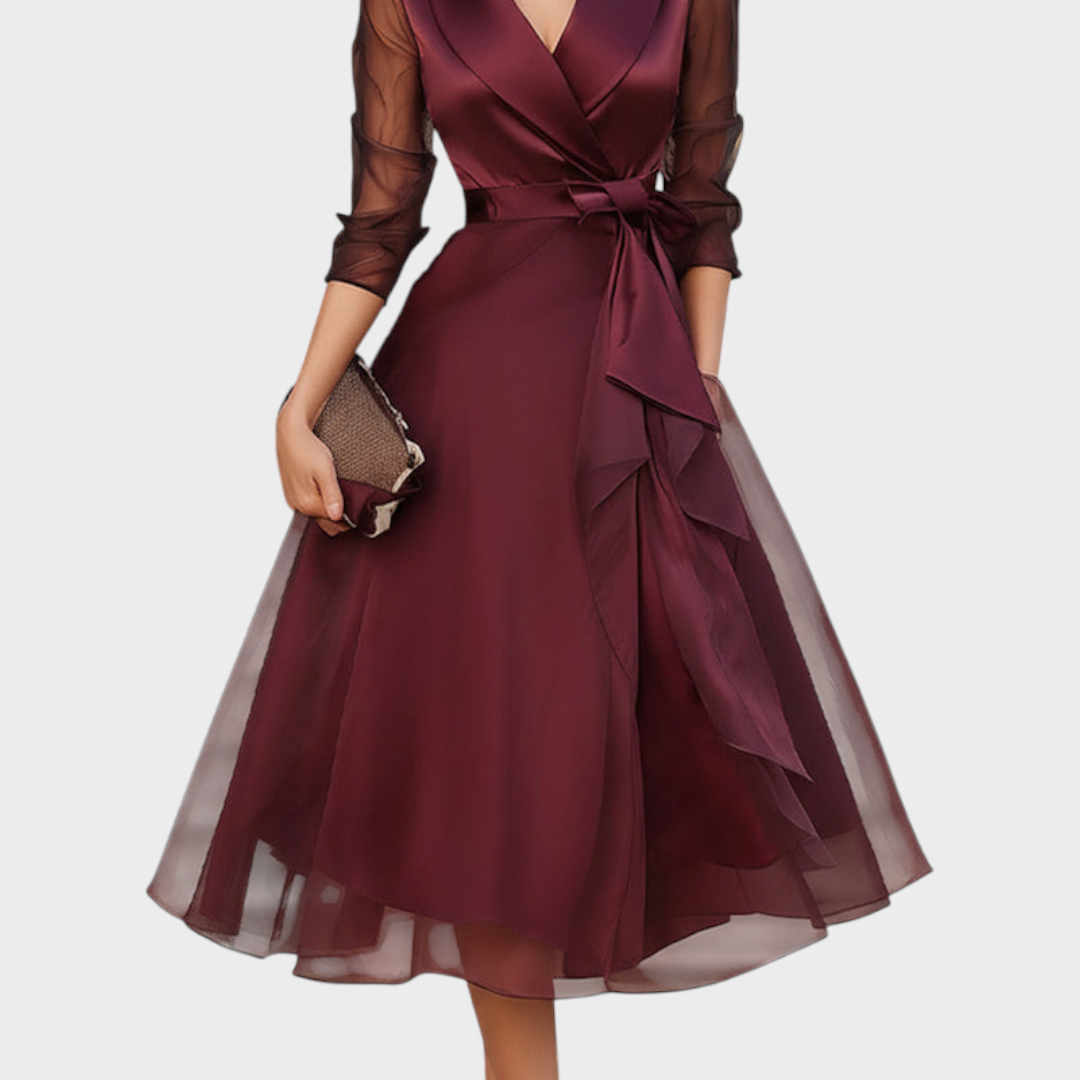 Elegant Midi Dress with Sheer Sleeves for Women