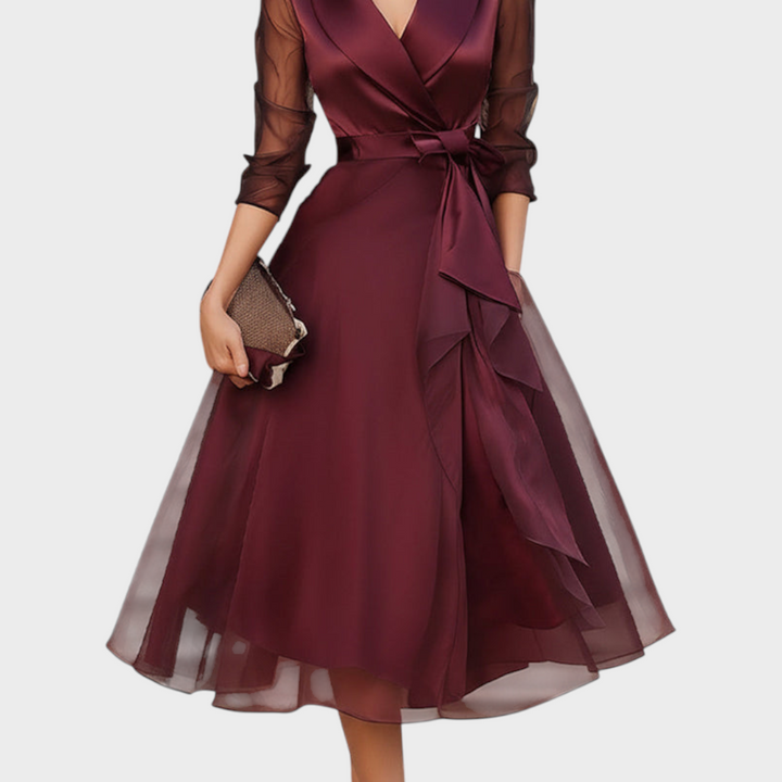 Elegant Midi Dress with Sheer Sleeves for Women