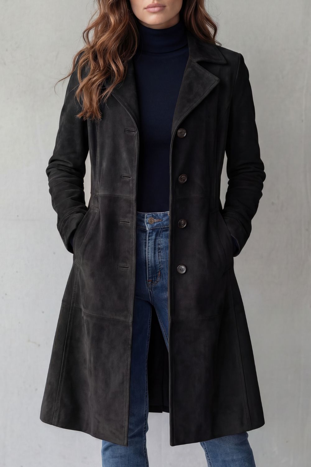 Long suede-look coat for women