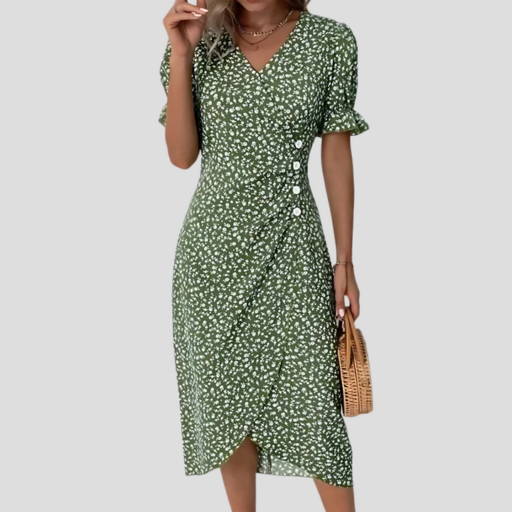 Elegant blomstret midikjole til kvinder