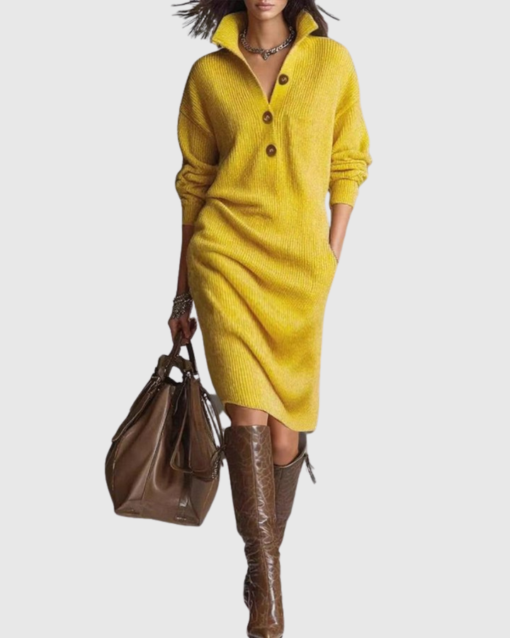 Knitted Midi Dress with Long Sleeves for Women