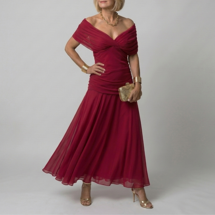 Off-shoulder midi dress with a flowy fit for women