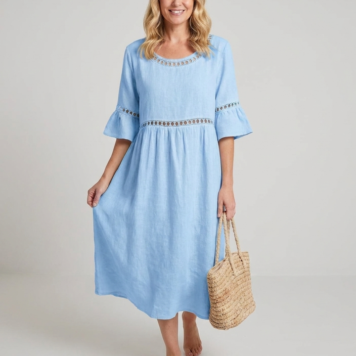 Summer midi dress for women with flared sleeves