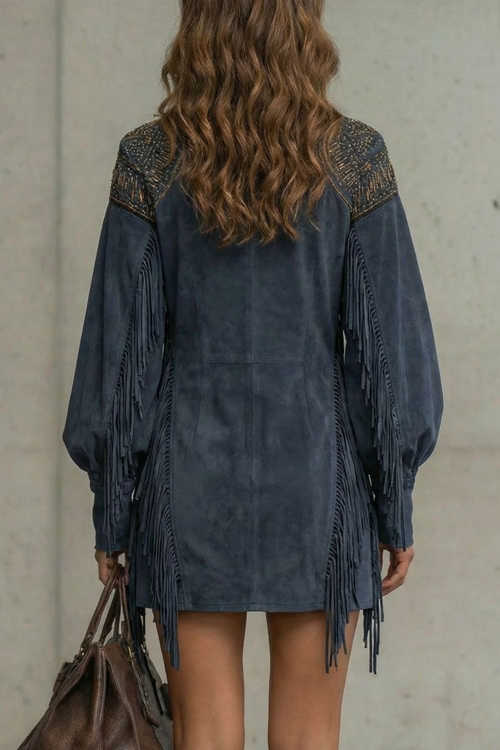 Women's Mini Dress with Embroidery and Fringe Details