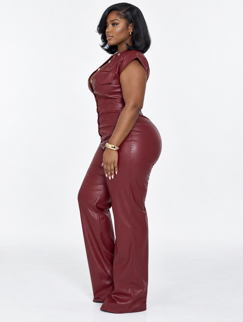 Women's Faux Leather Jumpsuit
