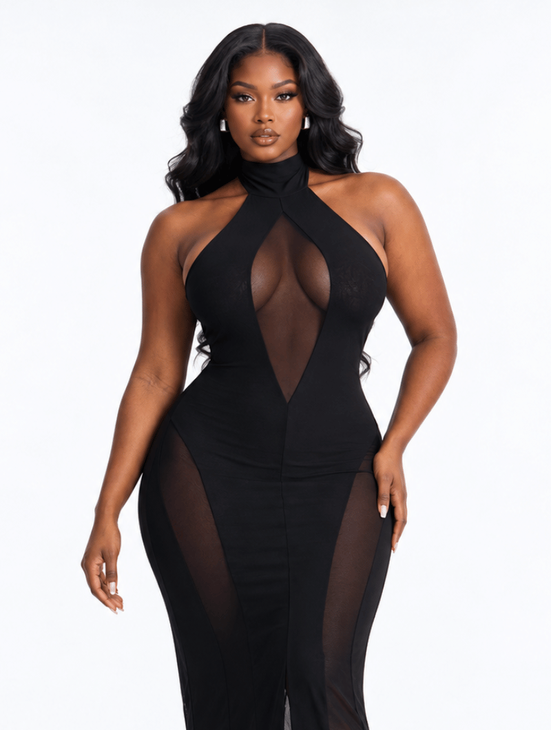 Figure-hugging maxi dress with an hourglass design for women