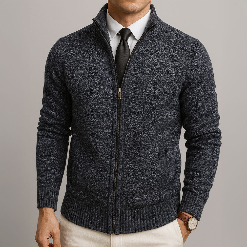 Men's Full-Zip Cardigan with High Collar