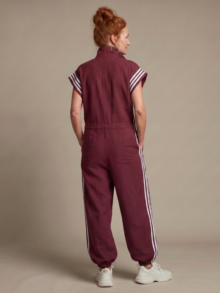 Women's jumpsuit with zipper and stripe details