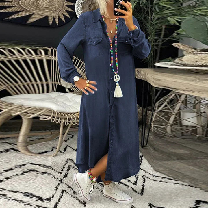 Langærmet Denimkjole til Kvinder