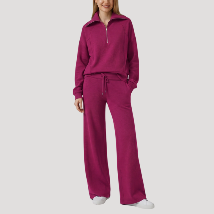 Women's Half-Zip Tracksuit Set with Wide-Leg Pants