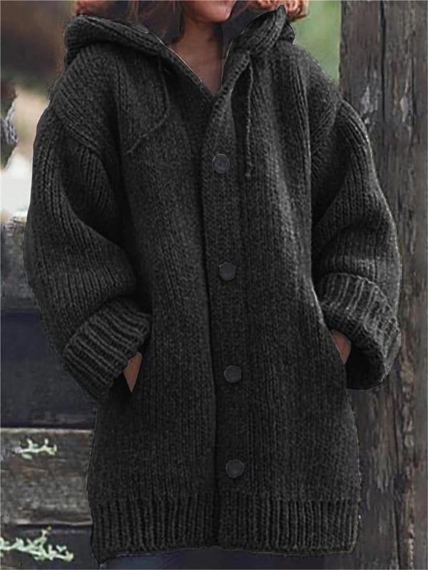 Oversized knitted cardigan with hood for women