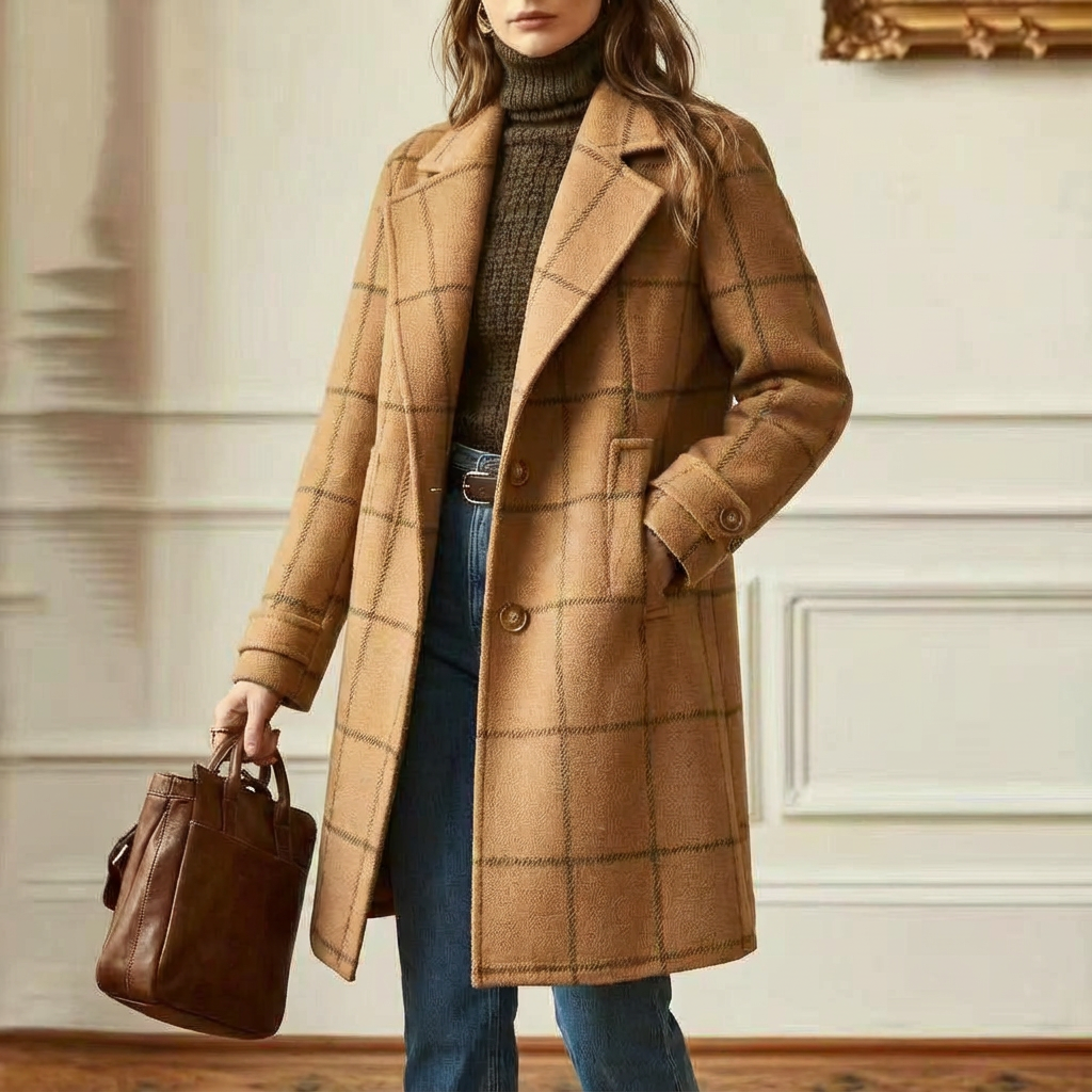Women's wool coat with a checked pattern