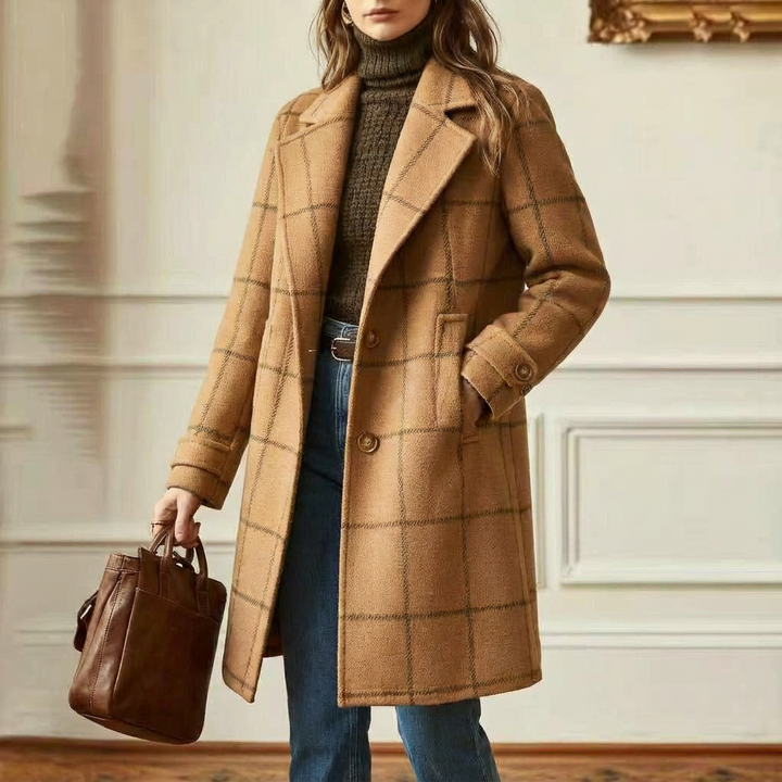 Women's wool coat with a checked pattern