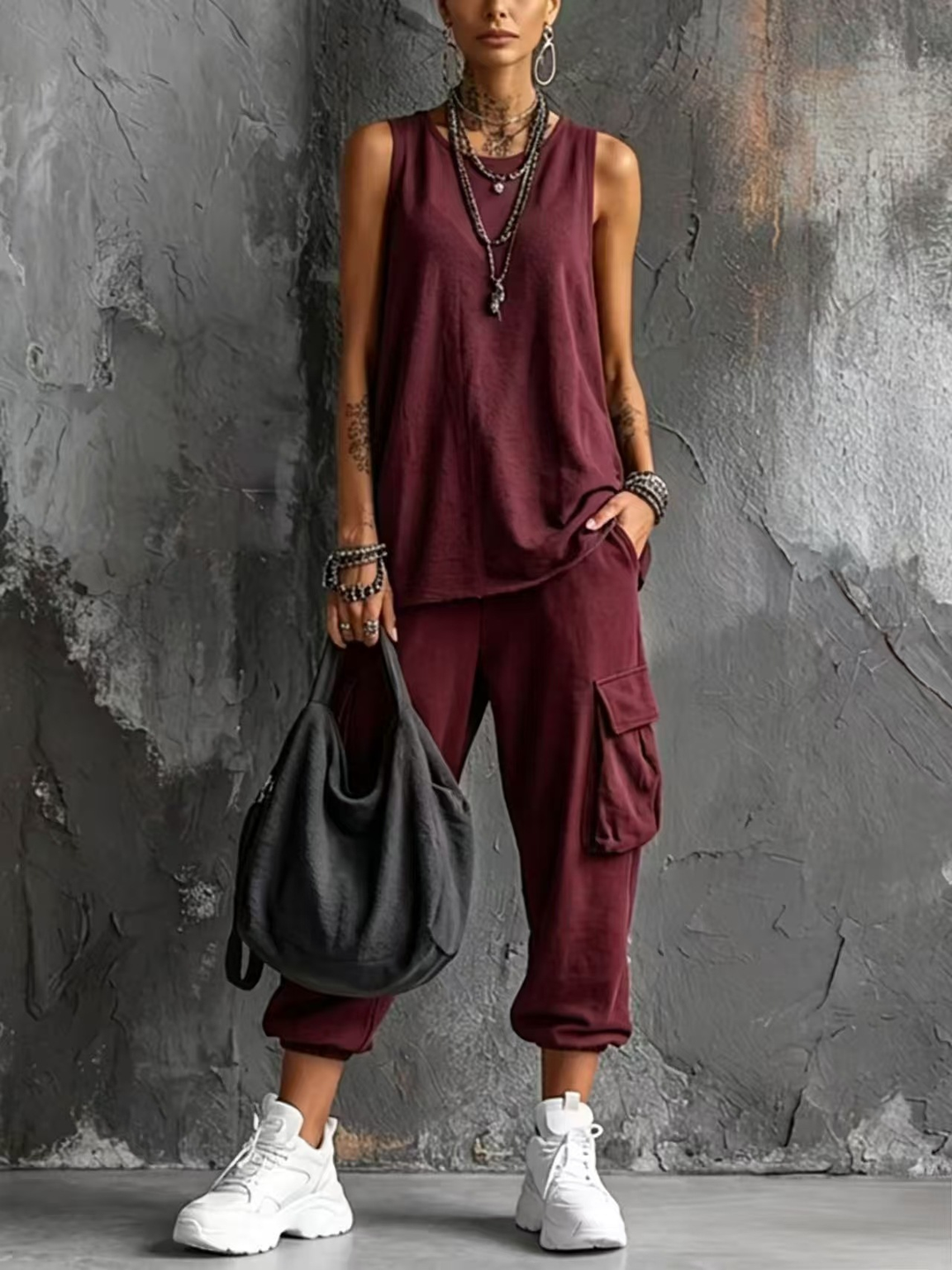 Casual Set with Vest and Cargo Joggers for Women