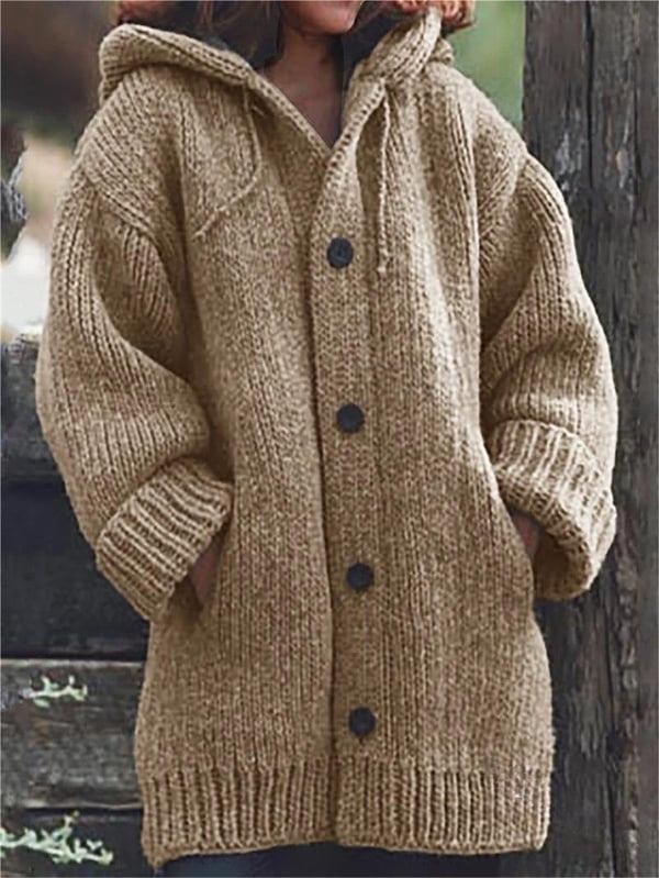 Oversized knitted cardigan with hood for women