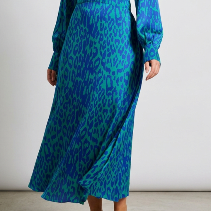 Satin midaxi dress with leopard print for women