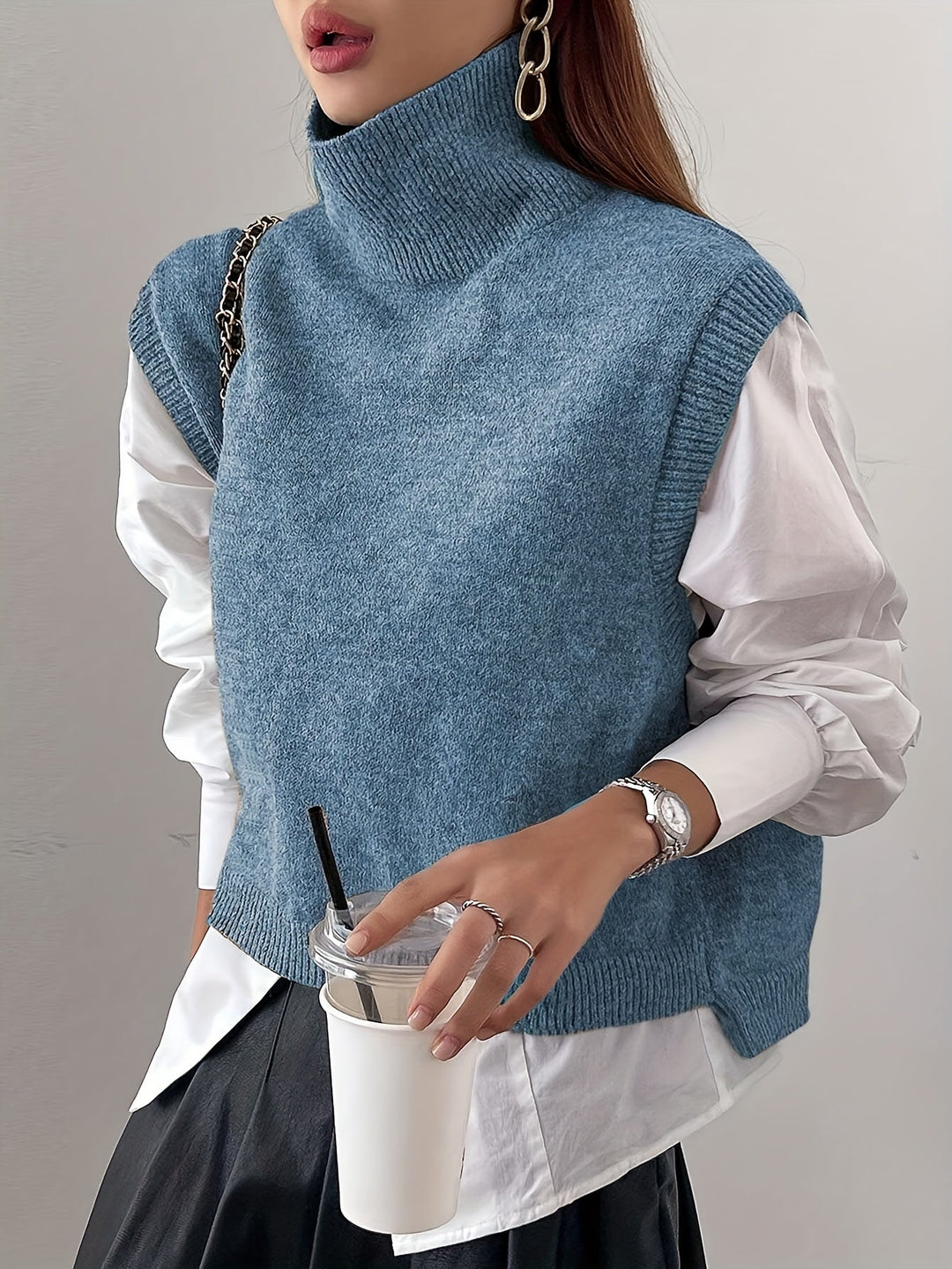 High-Neck Knit Vest for Women