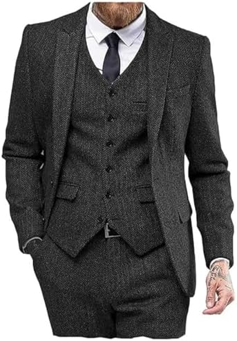 Three-piece tweed suit for men