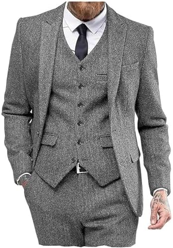 Three-piece tweed suit for men
