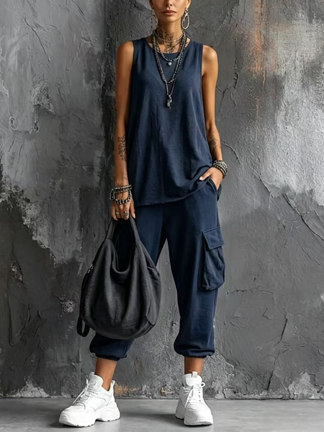 Casual Set with Vest and Cargo Joggers for Women