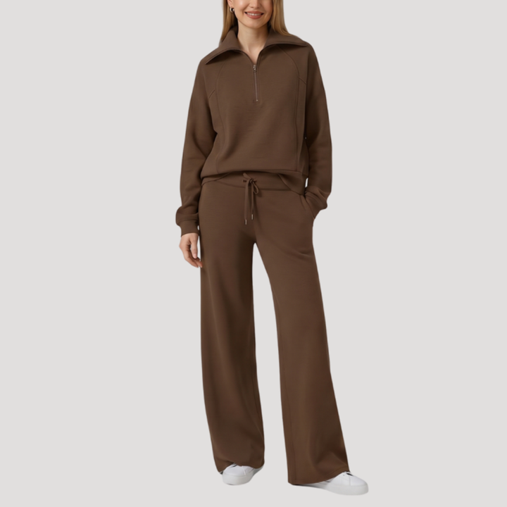 Women's Half-Zip Tracksuit Set with Wide-Leg Pants