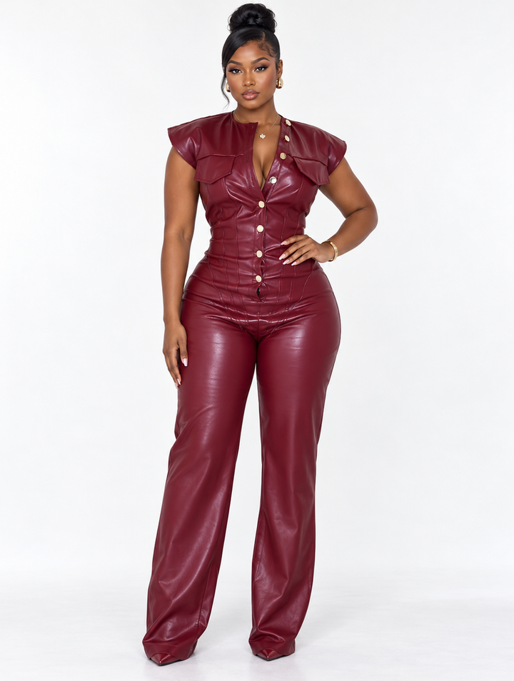 Women's Faux Leather Jumpsuit