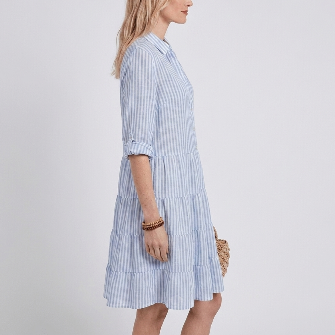 Striped summer dress with an A-line fit for women