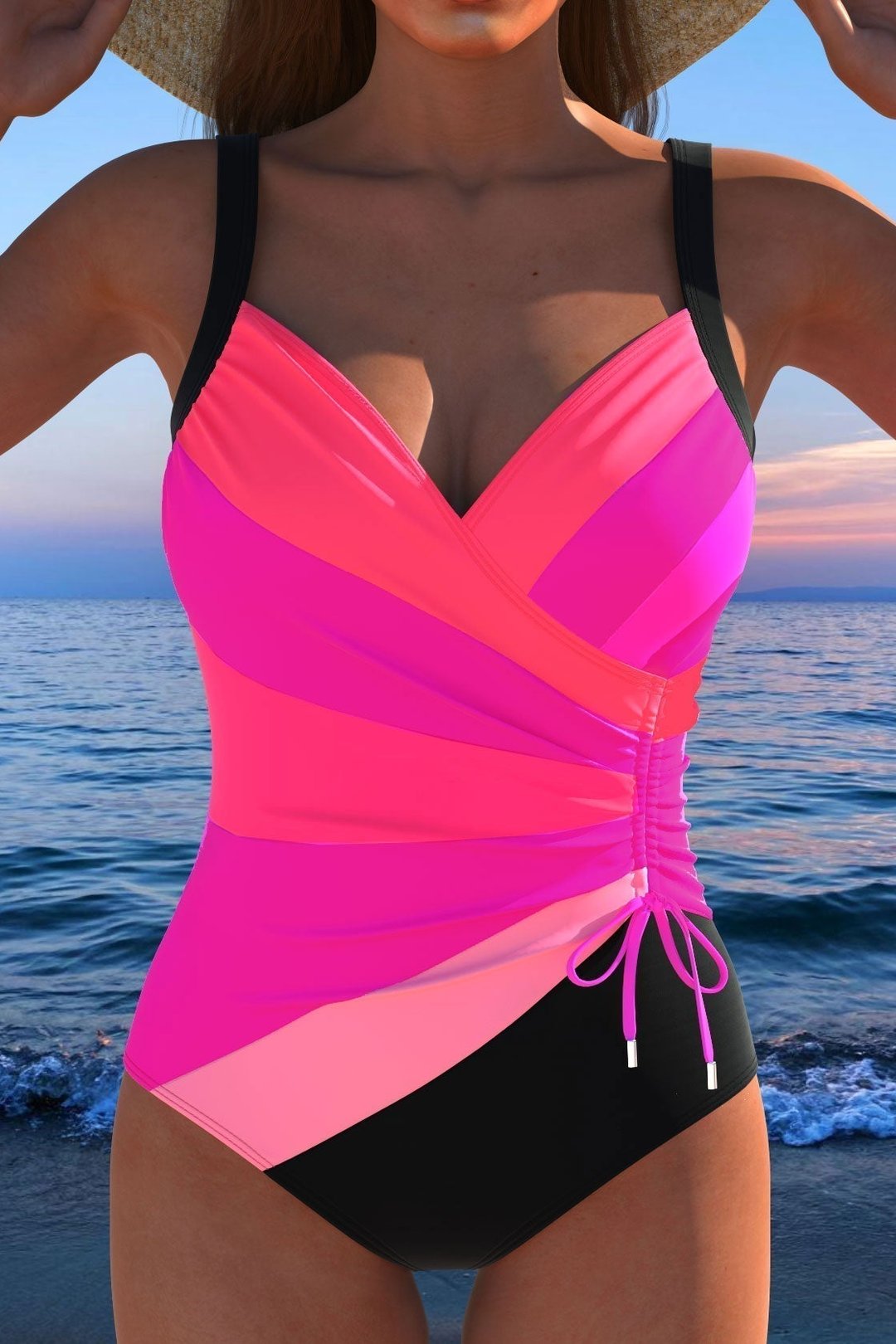 Wrap-Style Swimsuit with Shaping Panels for Women