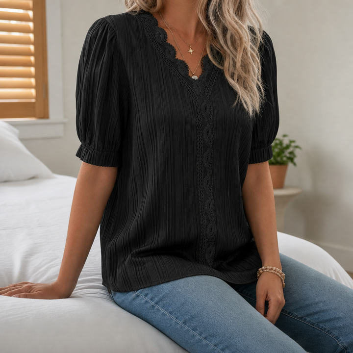 Women's V-neck blouse with lace trim