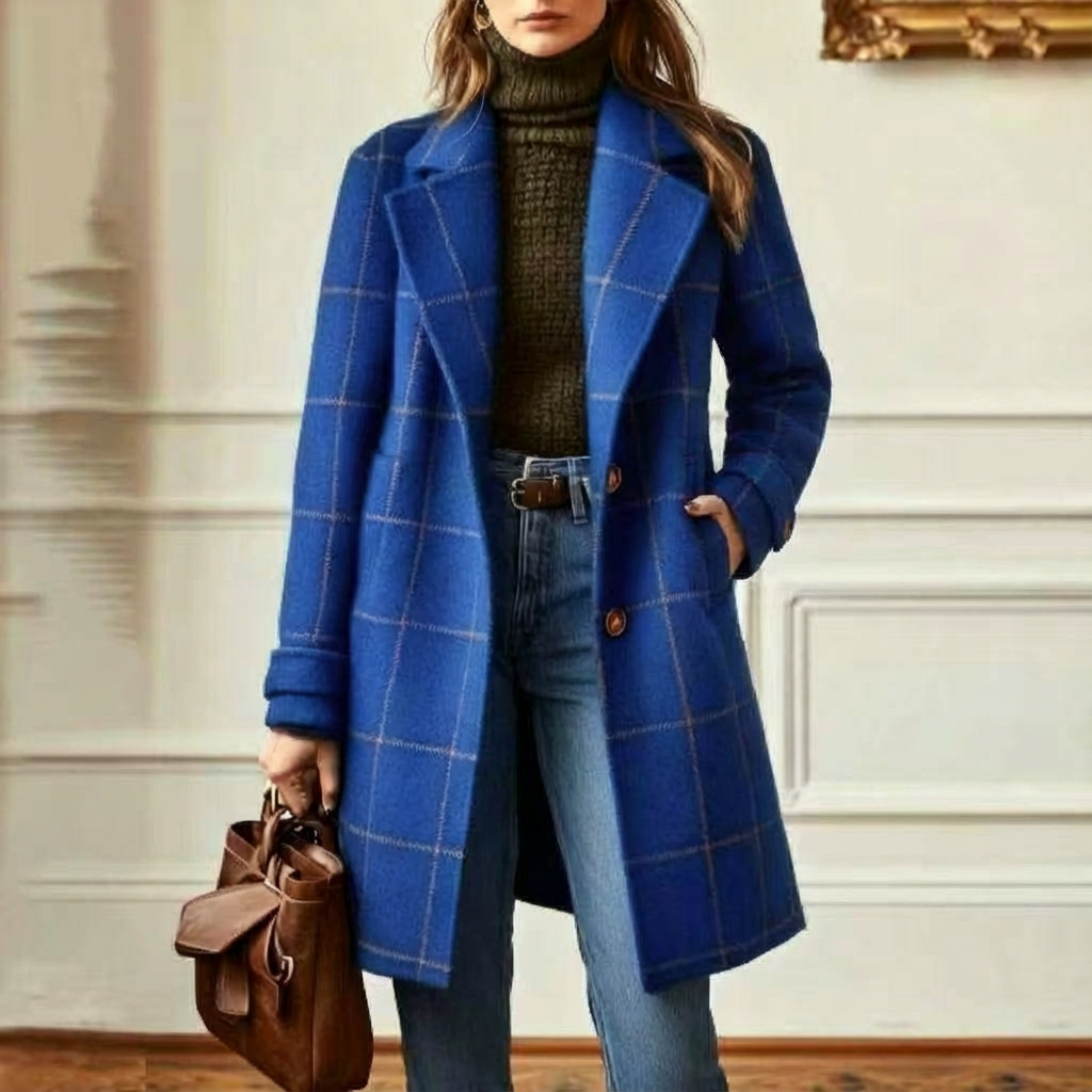 Women's wool coat with a checked pattern