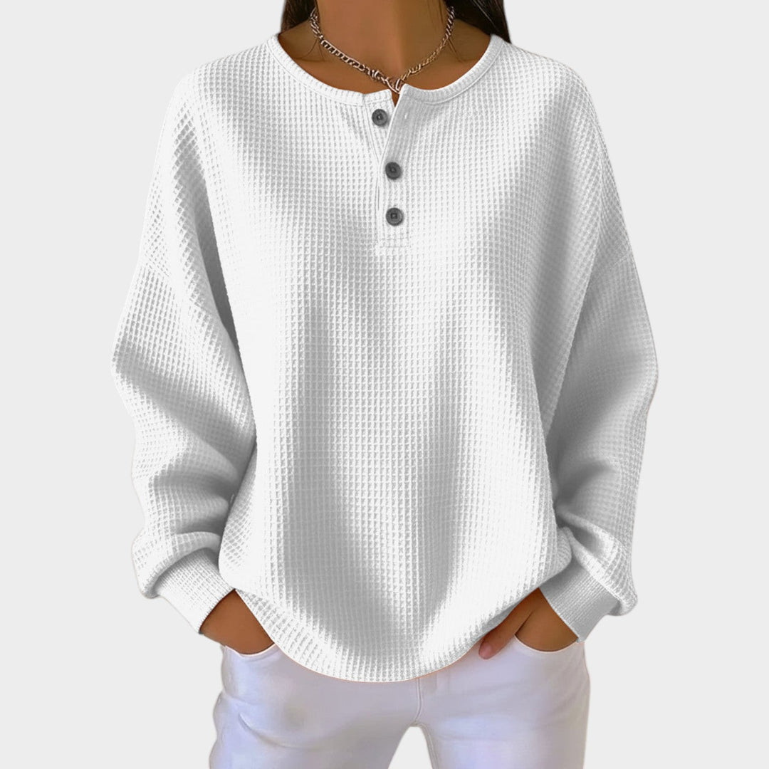 Women's Knitted Sweatshirt Textured Henley Button Detail